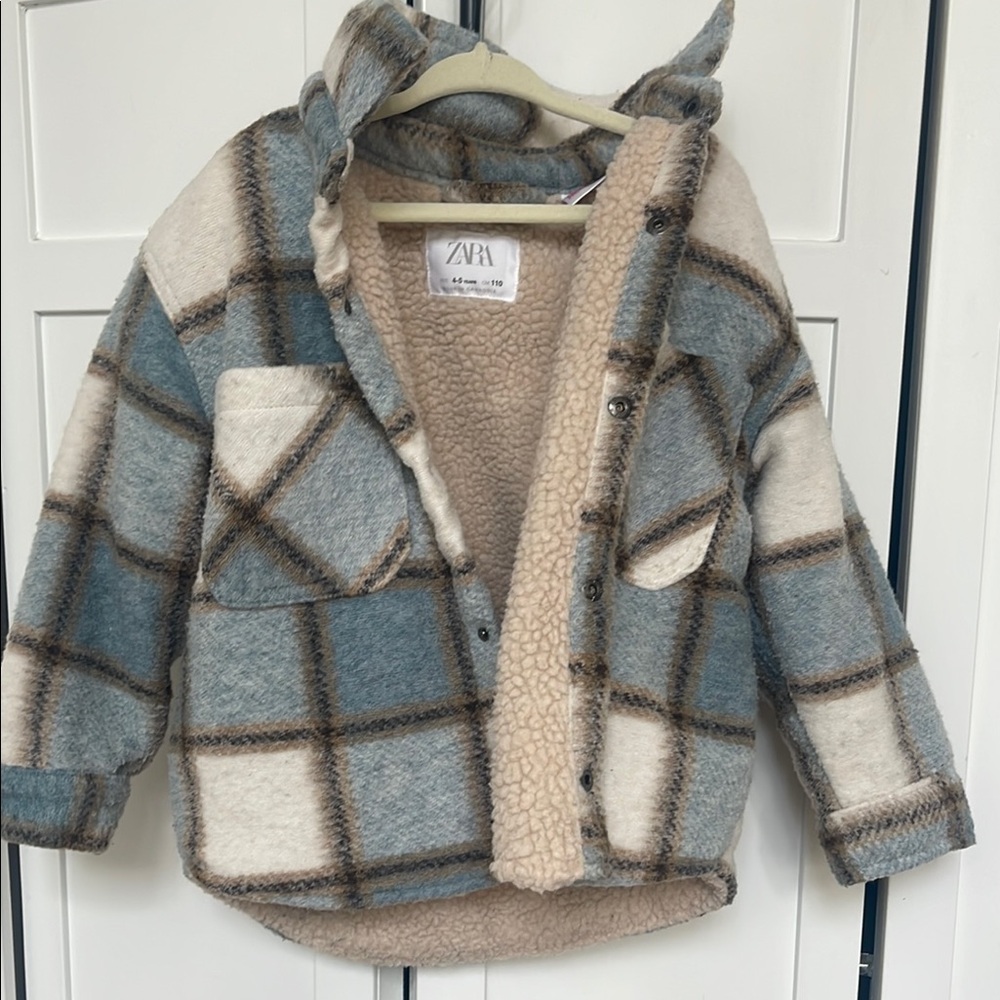 Zara Blue and Cream Checkered Jacket